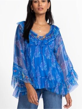 NWT 🦋 JOHNNY WAS SILK GAL RUFFLE TIE BLOUSE